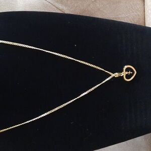 GOLD FILLED Heart With Cross Pendant Necklace.
